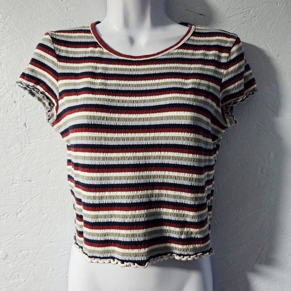 American Eagle Striped Lettuce Edge Crop Top - S